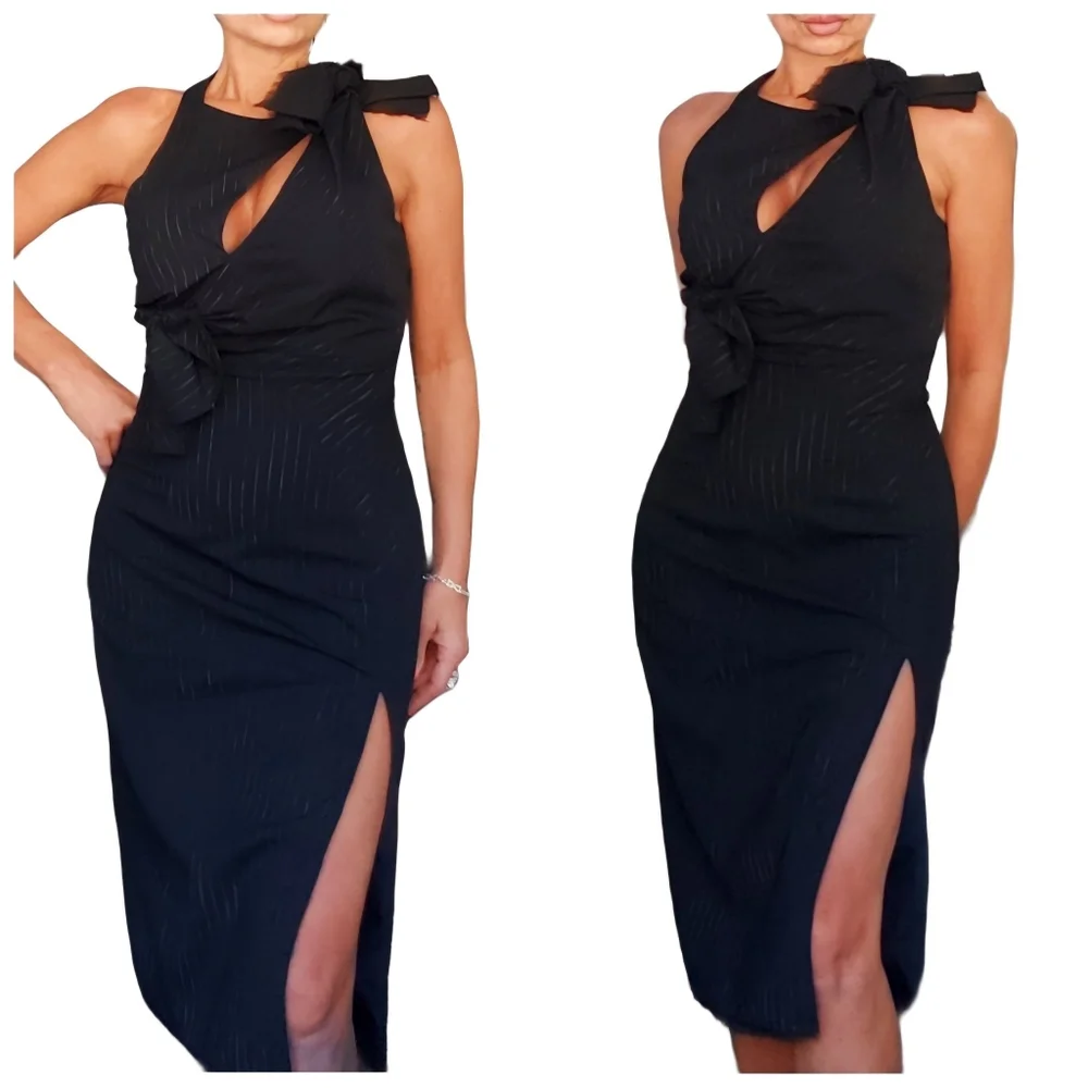 Authentic Versace Runway Pinstripe Cutout Side Slit Asymmetrical Dress - Picture 2 of 11